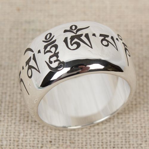 Handmade S990 Sterling Silver Om Mani Padme Hum Ring